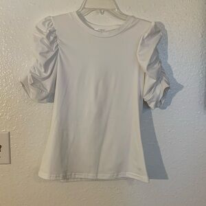 Puffy scrunched sleeve white cotton top